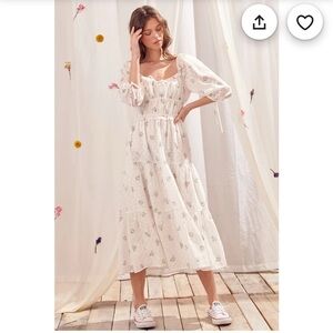 Storia Cottagecore Cotton Vintage Style White Midi Dress S Coquette Boho Bridal